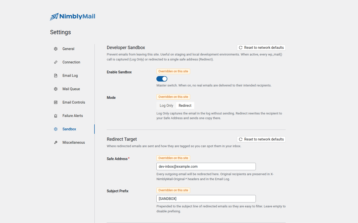 Sandbox redirect mode
