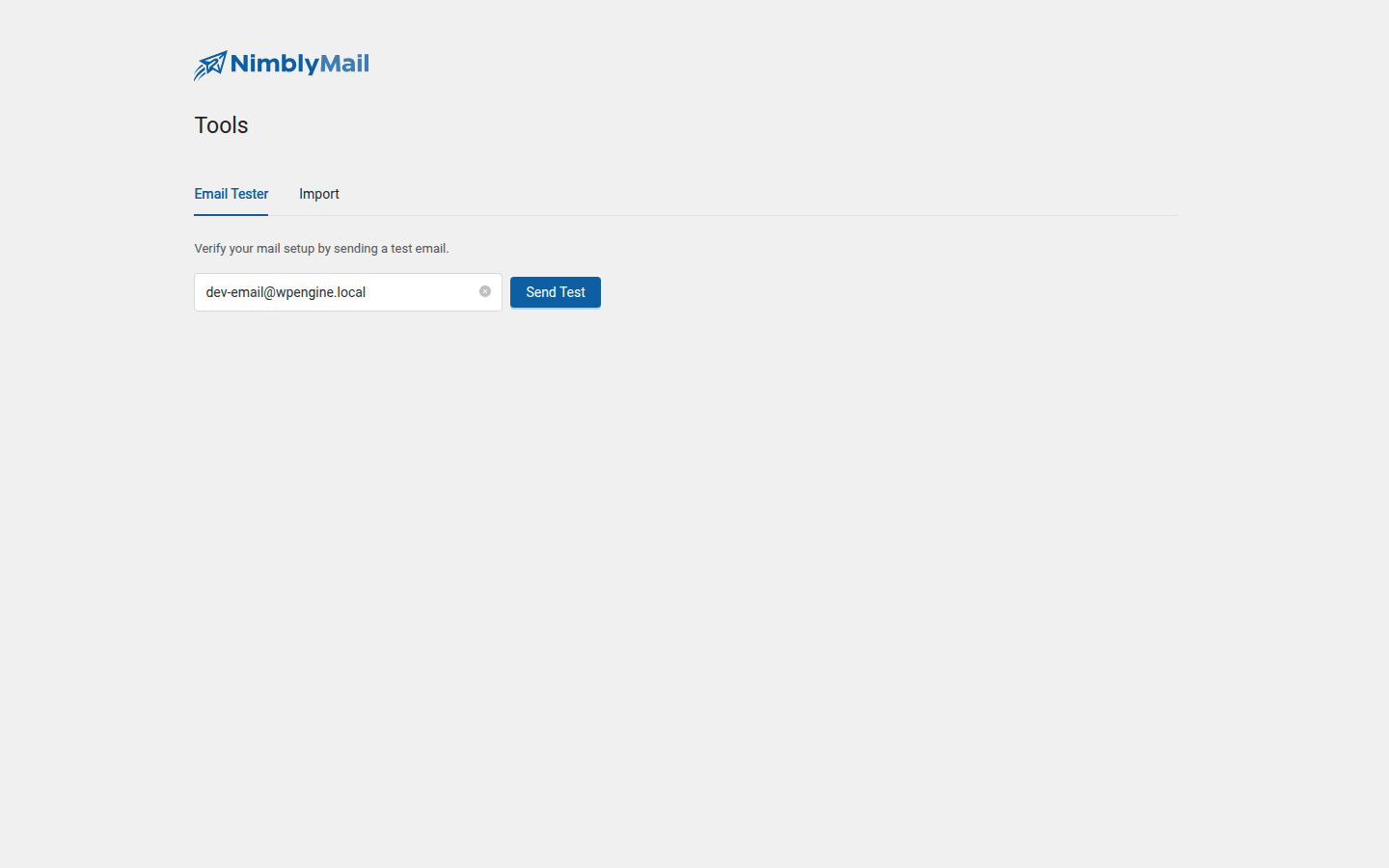 Email Tester tool with recipient field and Send Test button